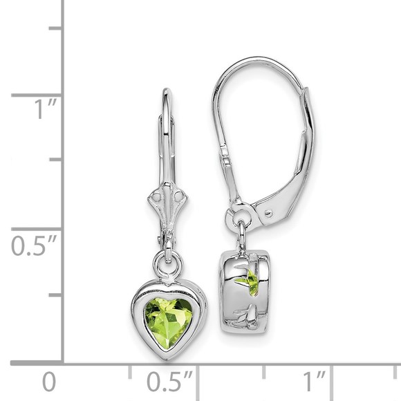 Sterling Silver 6mm Heart Peridot August Birthstone Leverback Earrings - Picture 4 of 4